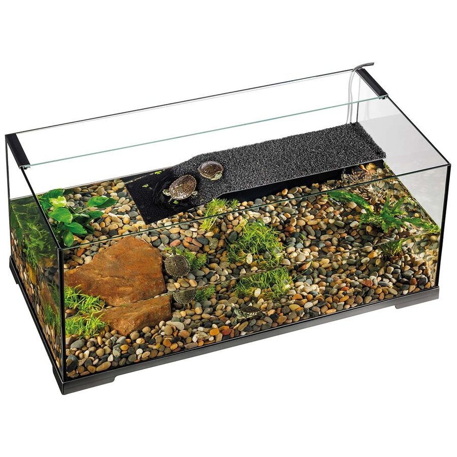 Turtle Haven waterschildpad terrarium 70 liter | 90 x 45 x 37 cm | Inclusief filter, zonneplatform en 150W verwarming | Zwart