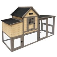 Kippenhok Ranch Country Grijs/beige 198 x 76 x 122 cm met uitloopren voor maximaal 7 kippen