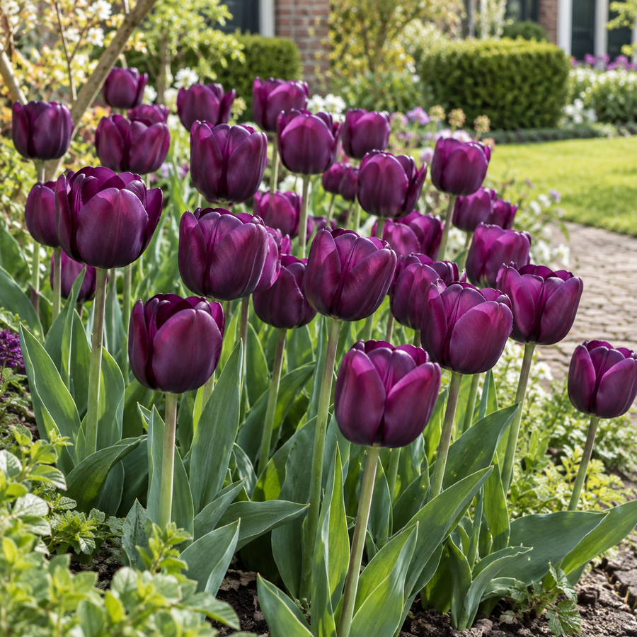 Tulipa 'Negrita' | 100 paarse Triumph tulpenbollen | Ca. 40 cm hoog | Voor tuin, border en terras