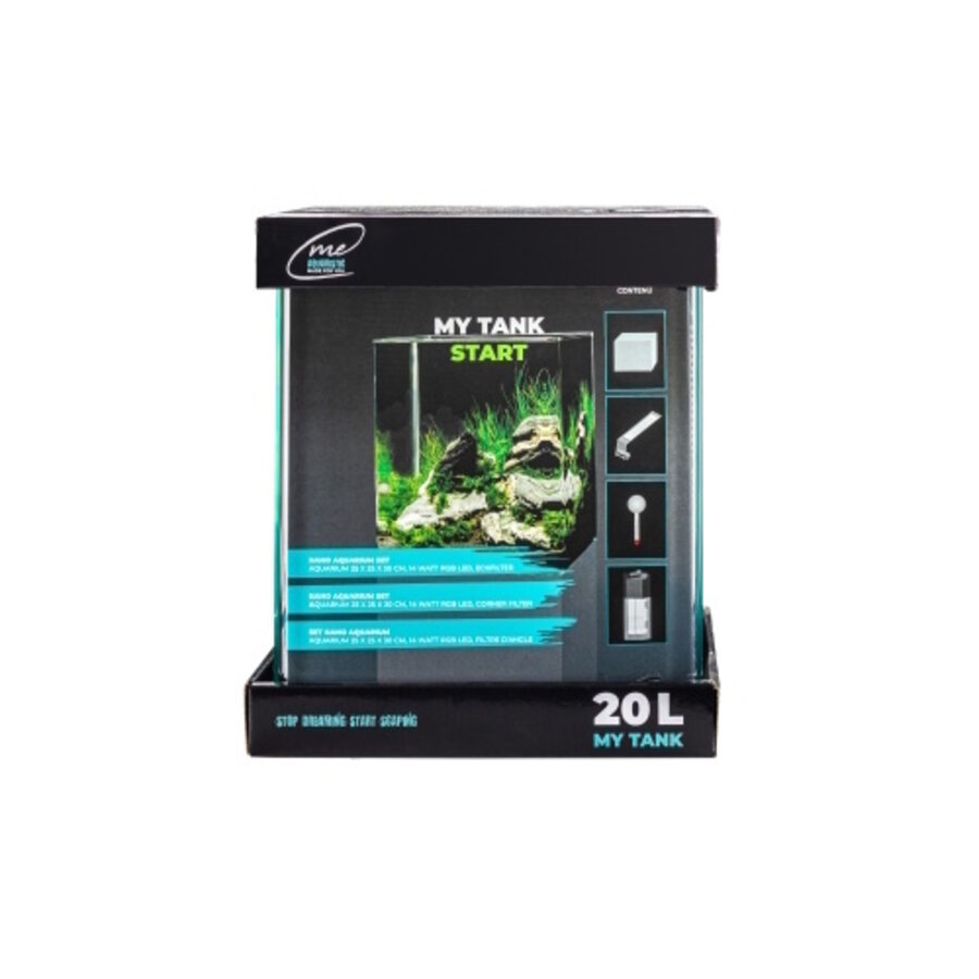 Nano aquarium startset 20 liter 25 x 25 x 30 cm met RGB LED-verlichting, filter en thermometer