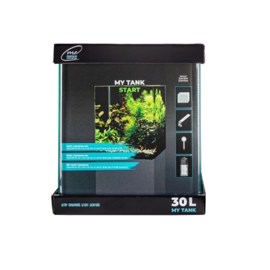 Nano aquarium startset 30 liter 30 x 30 x 35 cm met RGB LED-verlichting, hoekfilter en thermometer