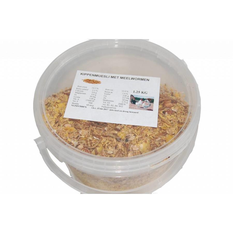 Kippenmuesli met meelwormen 1,25 kg - complete snack met eiwitrijke meelwormen