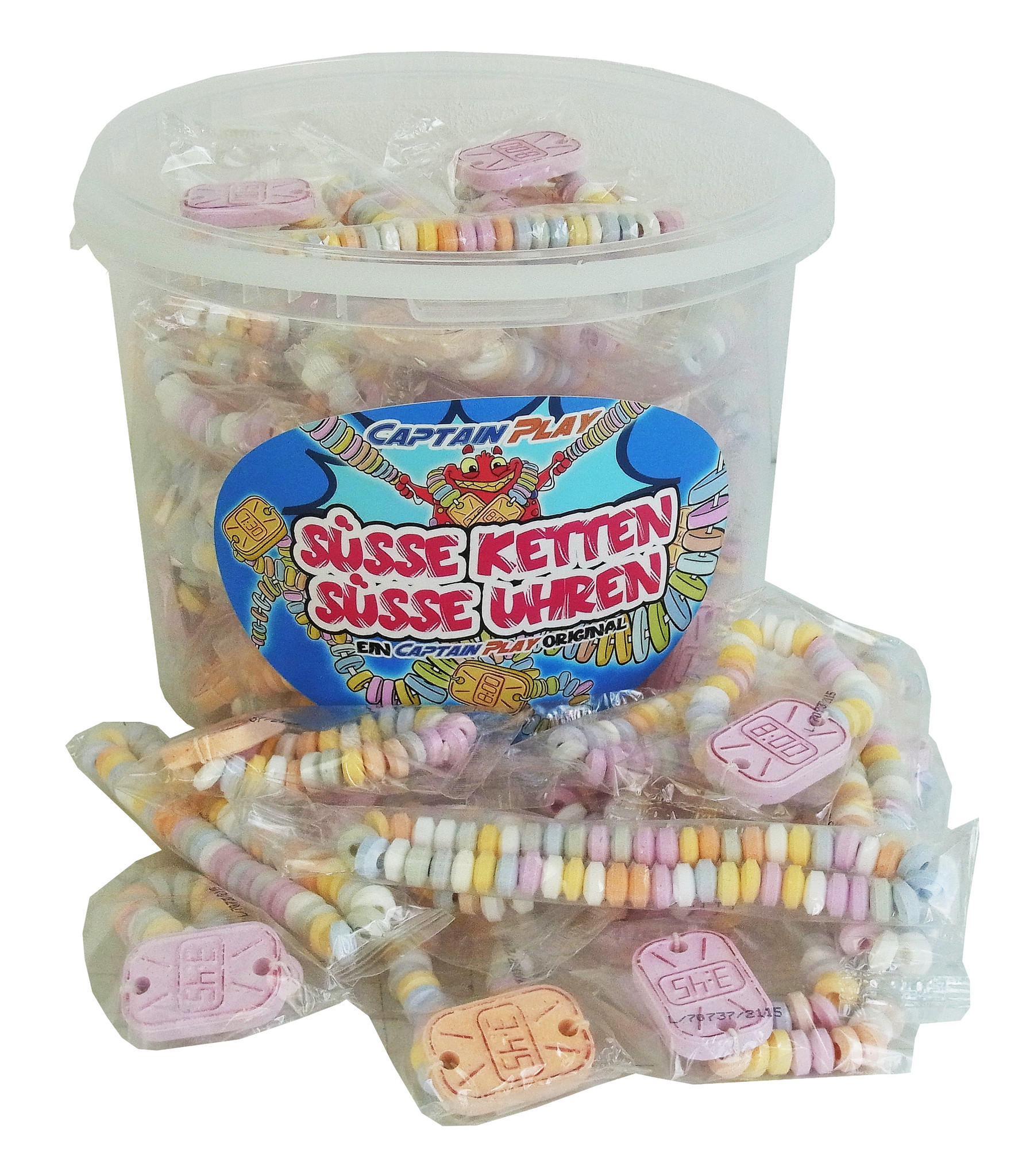 CAPTAIN PLAY Retro Süßigkeiten Box mit Süße Uhren und Süße Ketten Mix, 50 Stück in Einzelverpackung, 1er Pack (1 x 762g)