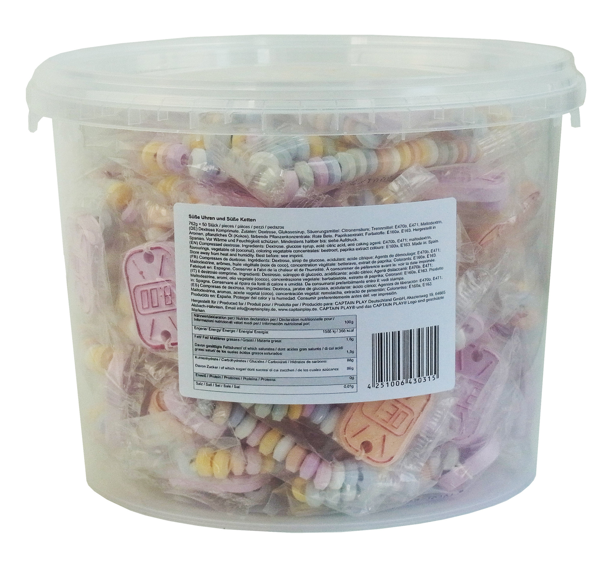 CAPTAIN PLAY Retro Süßigkeiten Box mit Süße Uhren und Süße Ketten Mix, 50 Stück in Einzelverpackung, 1er Pack (1 x 762g)