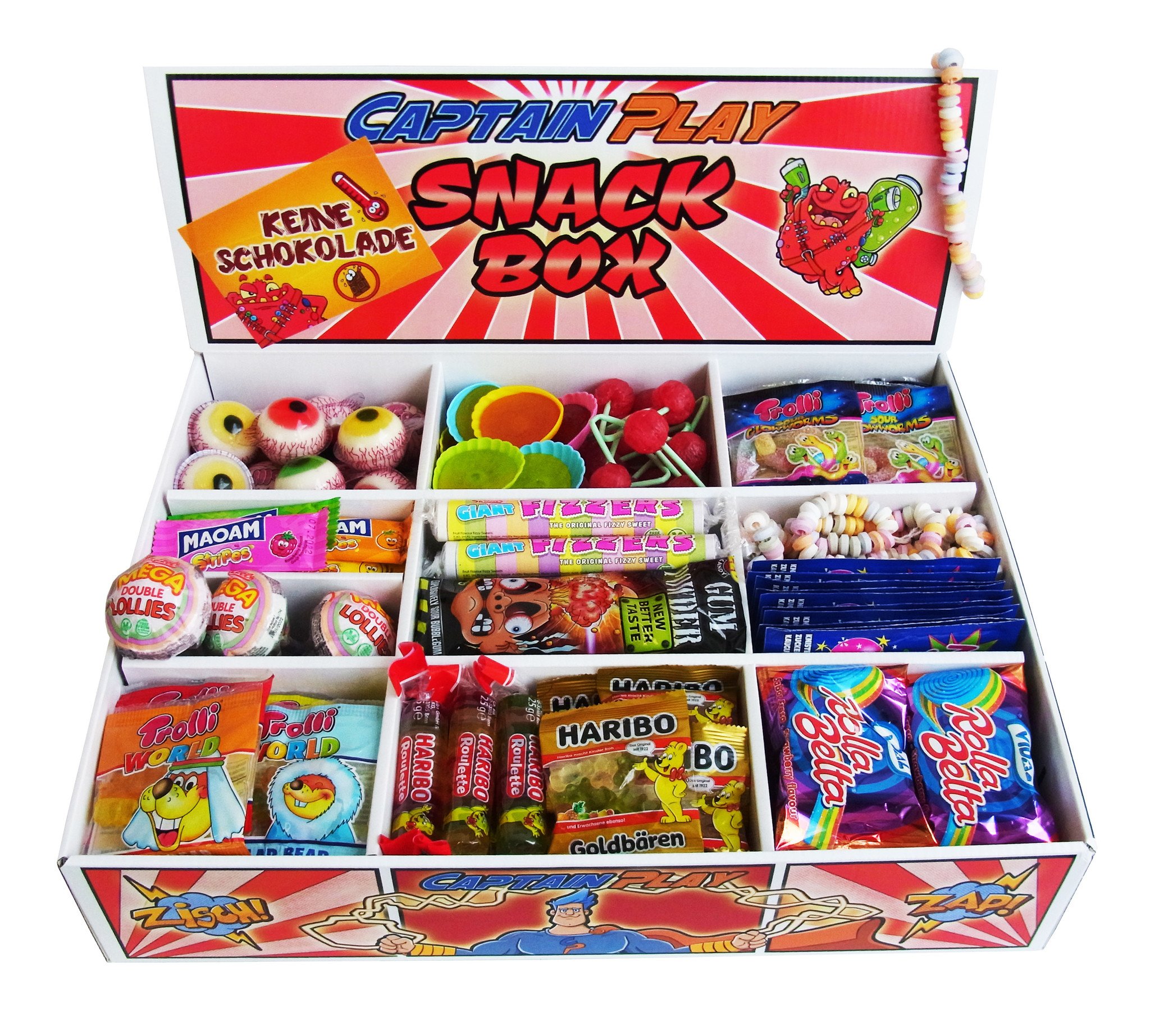 CAPTAIN PLAY | Süßigkeiten Box ohne Schokolade mit 14 verschiedenen Sorten | 2 kg Süßigkeiten Mix