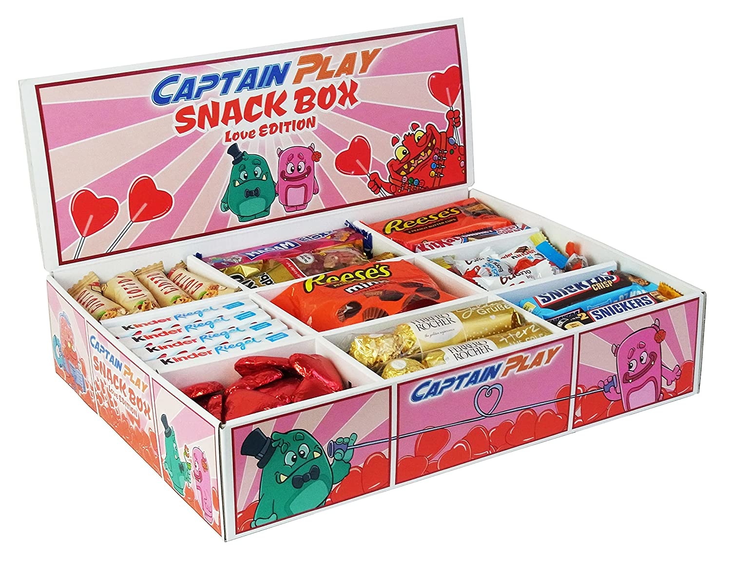 CAPTAIN PLAY | Snack Box Love Edition mit Schokoriegeln, Pralinen und Snacks | 2,3 kg Süßigkeiten Box