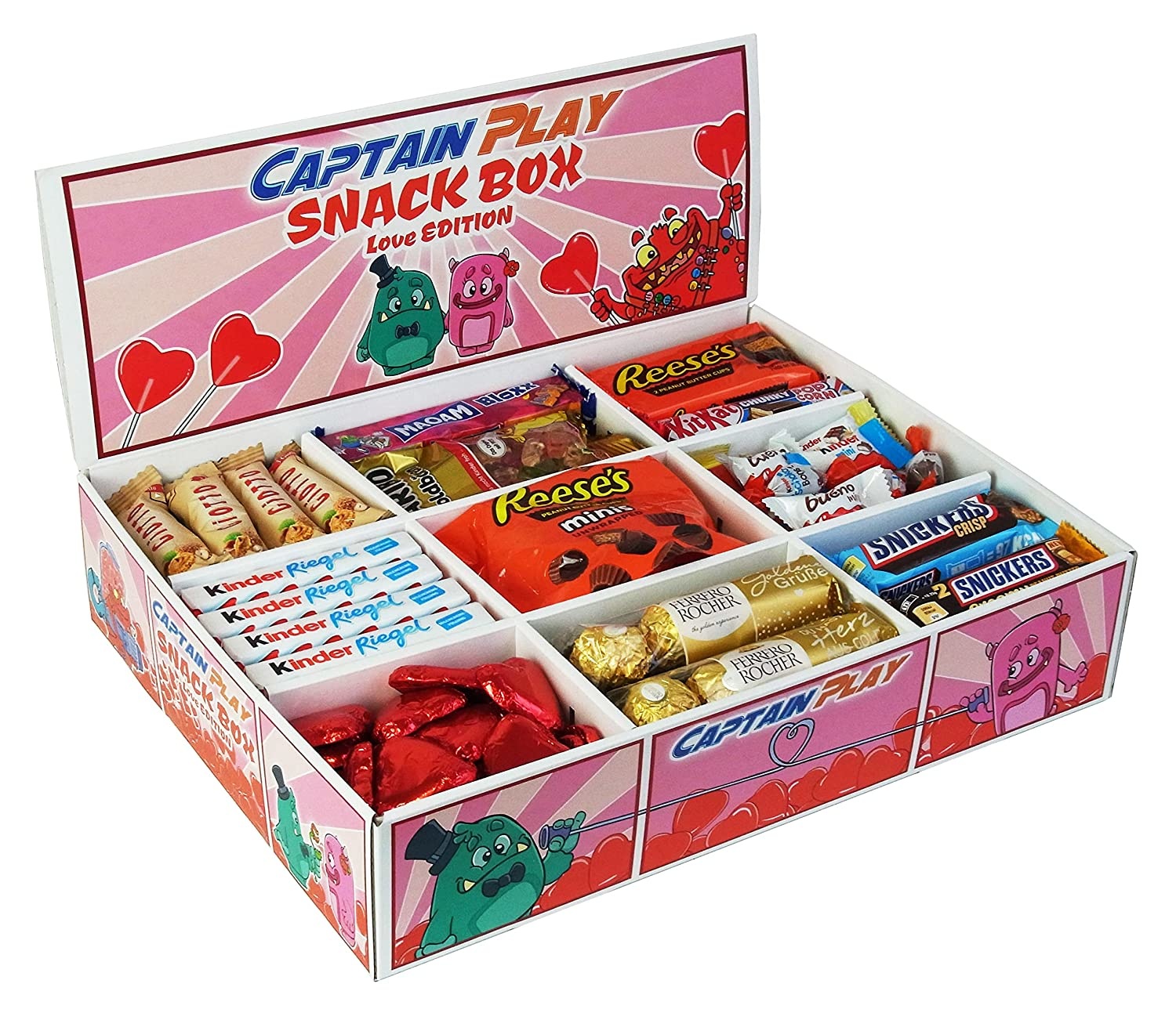 CAPTAIN PLAY | Snack Box Love Edition mit Schokoriegeln, Pralinen und Snacks | 2,3 kg Süßigkeiten Box