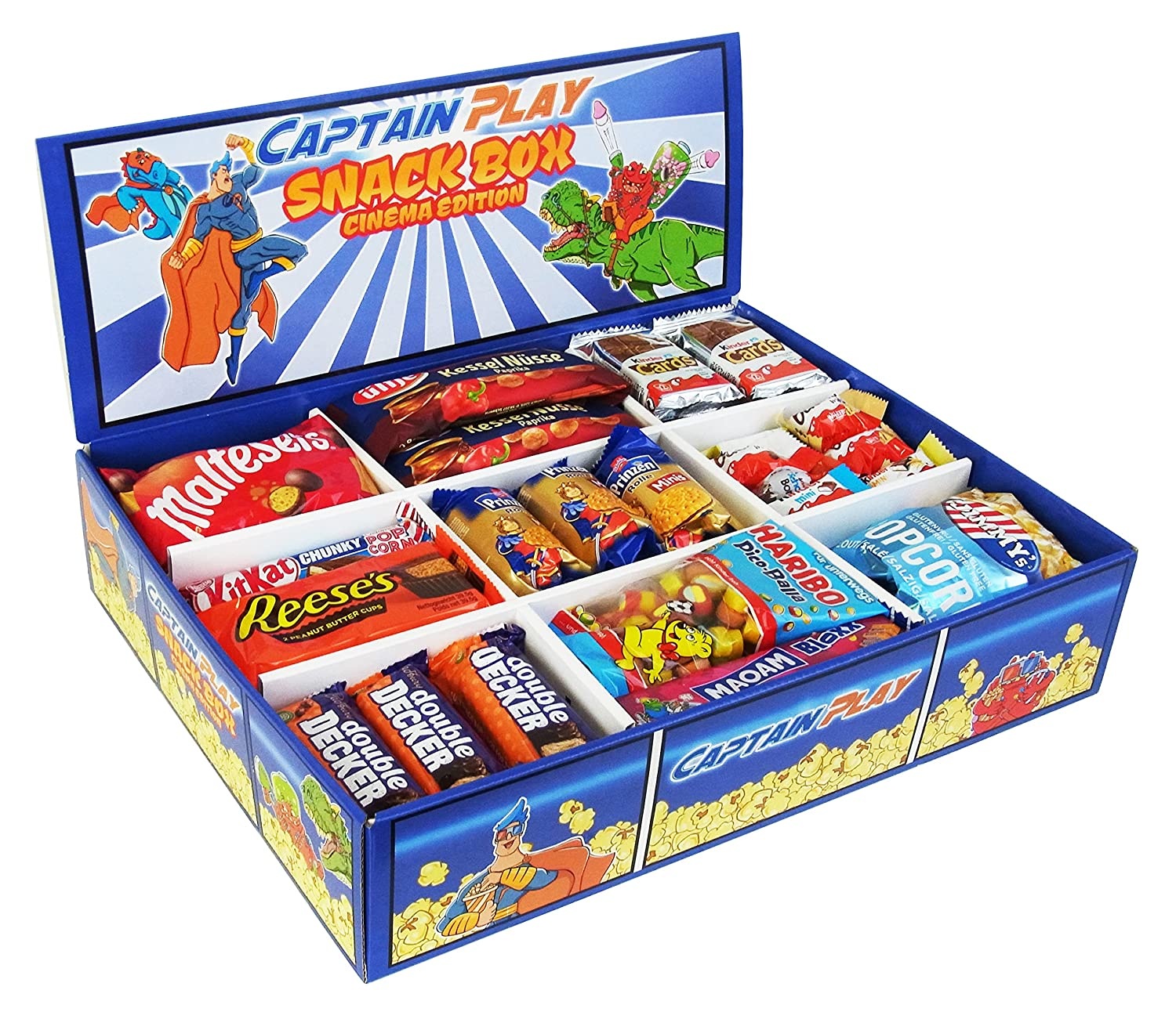 CAPTAIN PLAY | Snack Box Cinema Edition mit Schokoriegeln, süßen und salzigen Snacks | 2,2 kg Süßigkeiten Mix