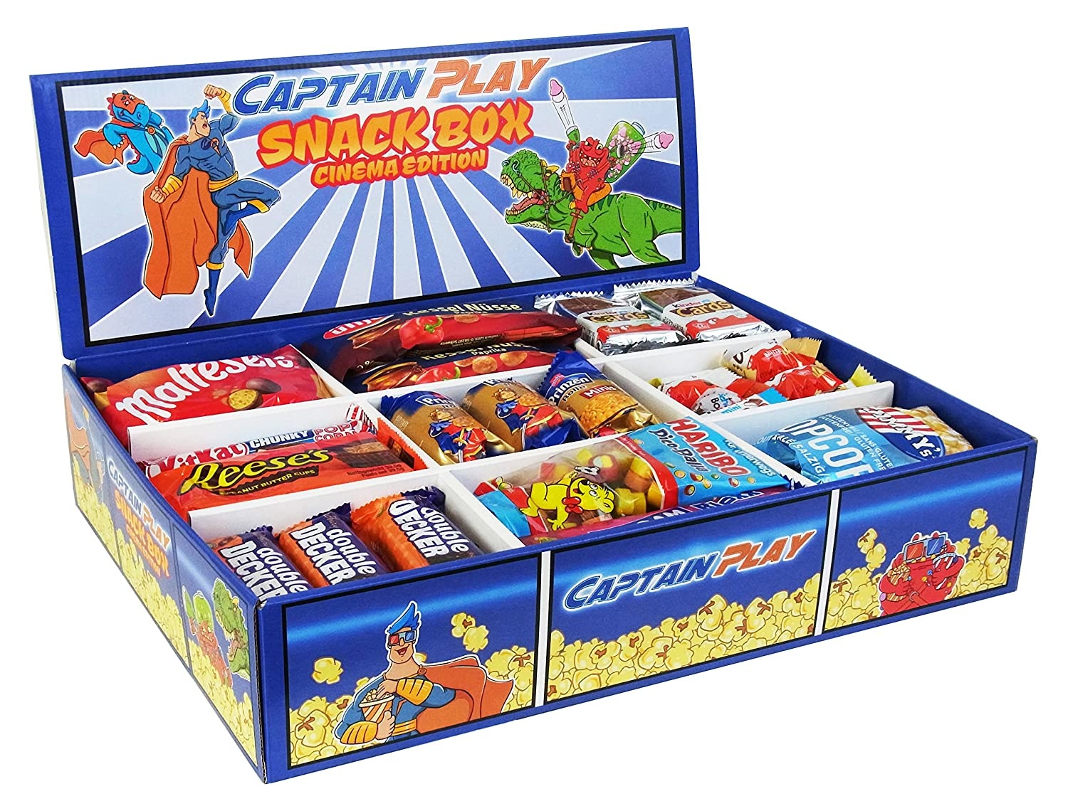 CAPTAIN PLAY | Snack Box Cinema Edition mit Schokoriegeln, süßen und salzigen Snacks | 2,2 kg Süßigkeiten Mix