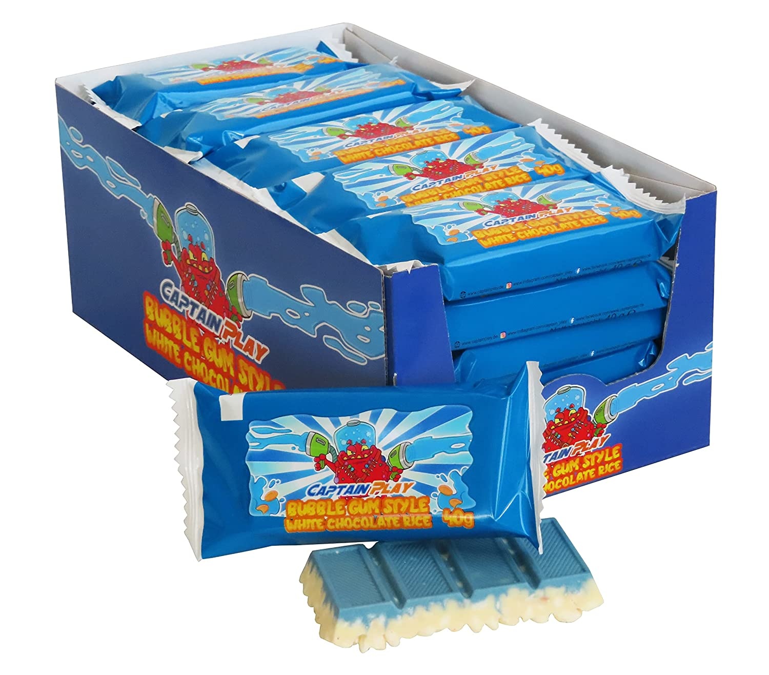 CAPTAIN PLAY Bubble Gum Style White Choclate Rice 30 x 40g