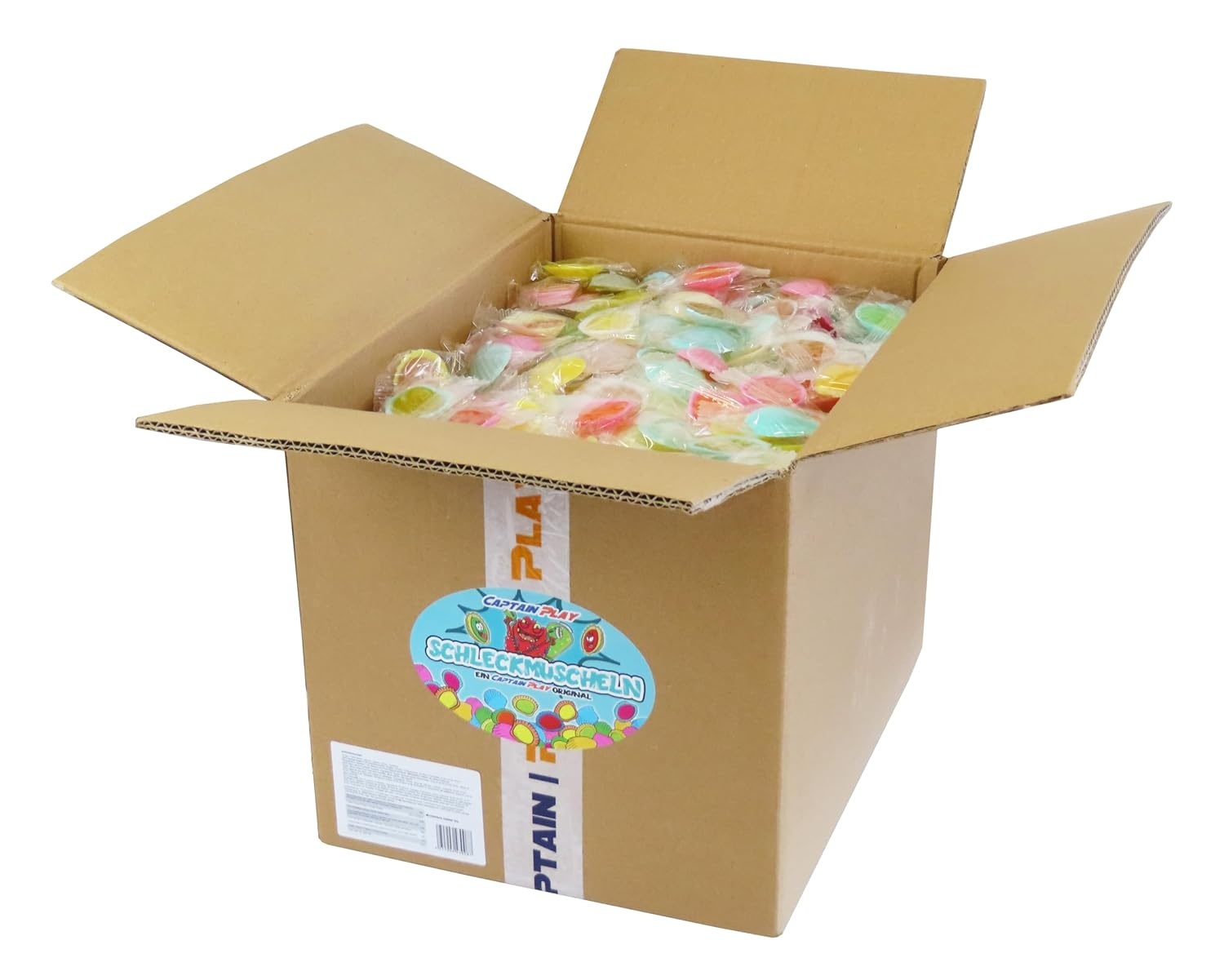 CAPTAIN PLAY Schleckmuscheln einzeln verpackt, 1.200 Stück,  Karneval Wurfmaterial, Süßigkeiten Großpackungen