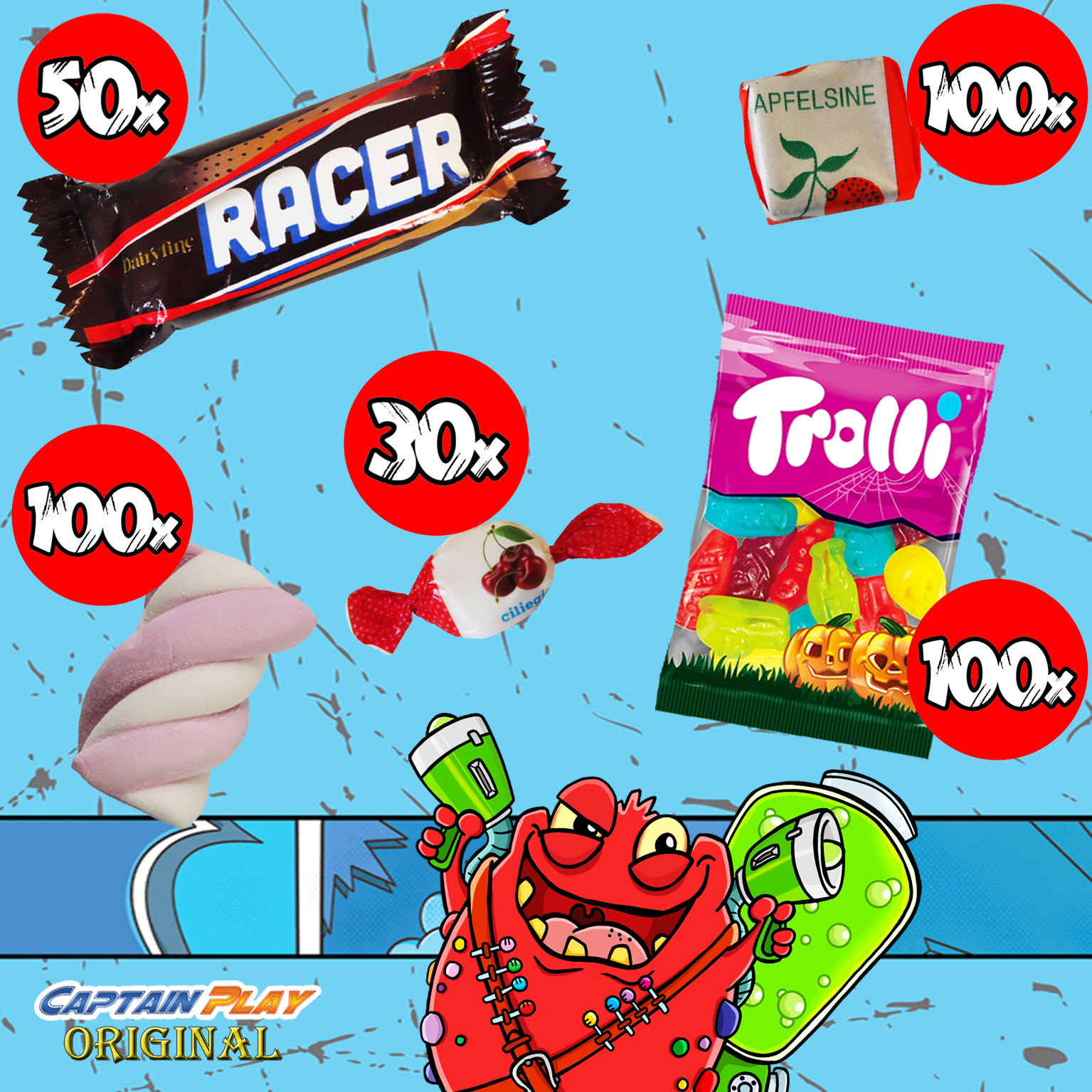 CAPTAIN PLAY Karneval Wurfmaterial, 4 kg Mix, 300 Teile Wurfmaterial Karneval in Einzelverpackung, Süßigkeiten Großpackung mit Resten von Halloween, Weihnachten und Ostern