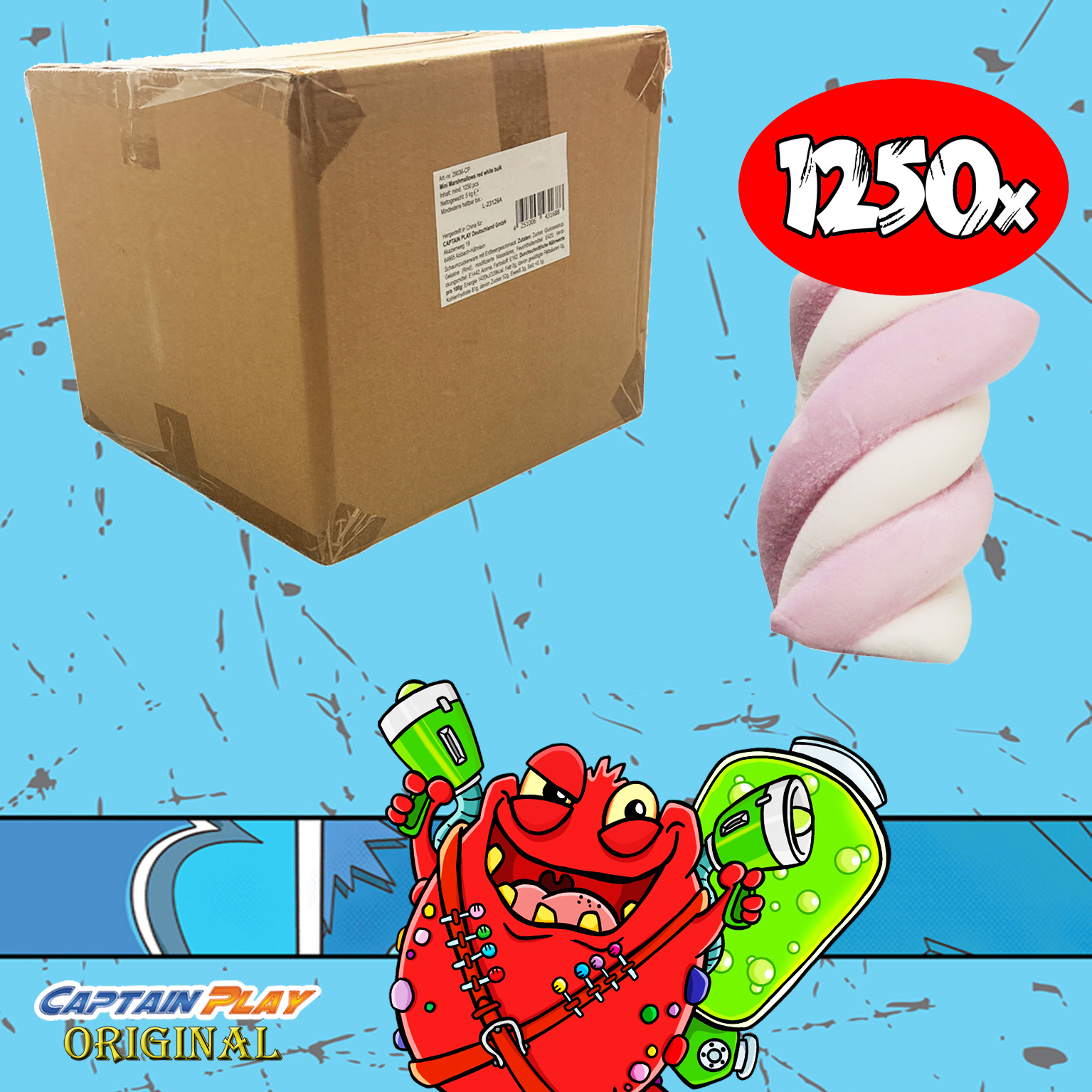 Wurfmaterial Karneval Marshmallows, 1.250 Stück rosa in Einzelverpackung, CAPTAIN PLAY 5 kg Süßigkeiten Großpackungen