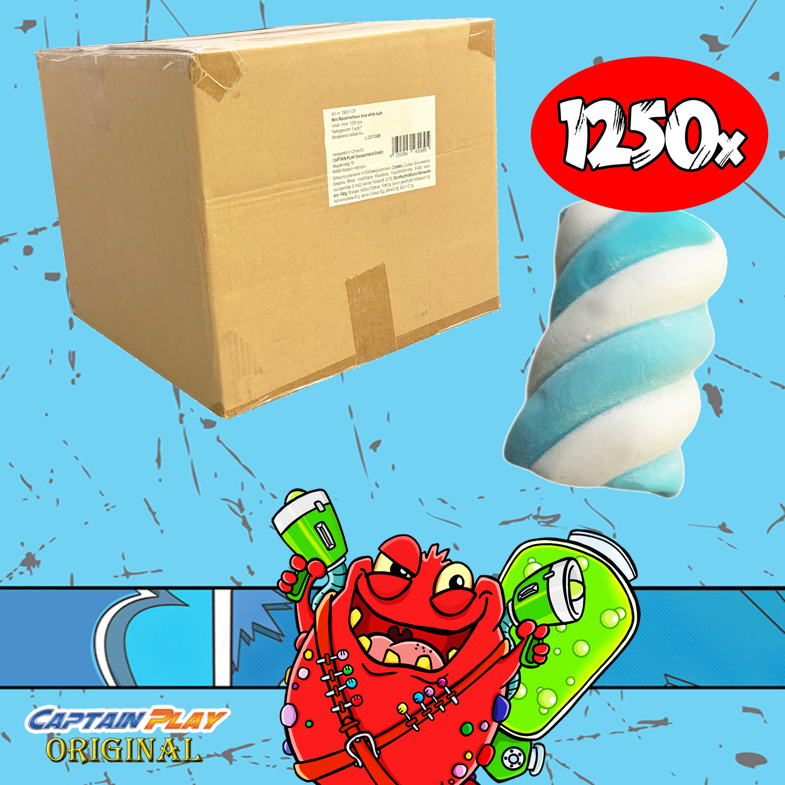 Wurfmaterial Karneval Marshmallows, 1.250 Stück blau in Einzelverpackung, CAPTAIN PLAY 5 kg Süßigkeiten Großpackungen