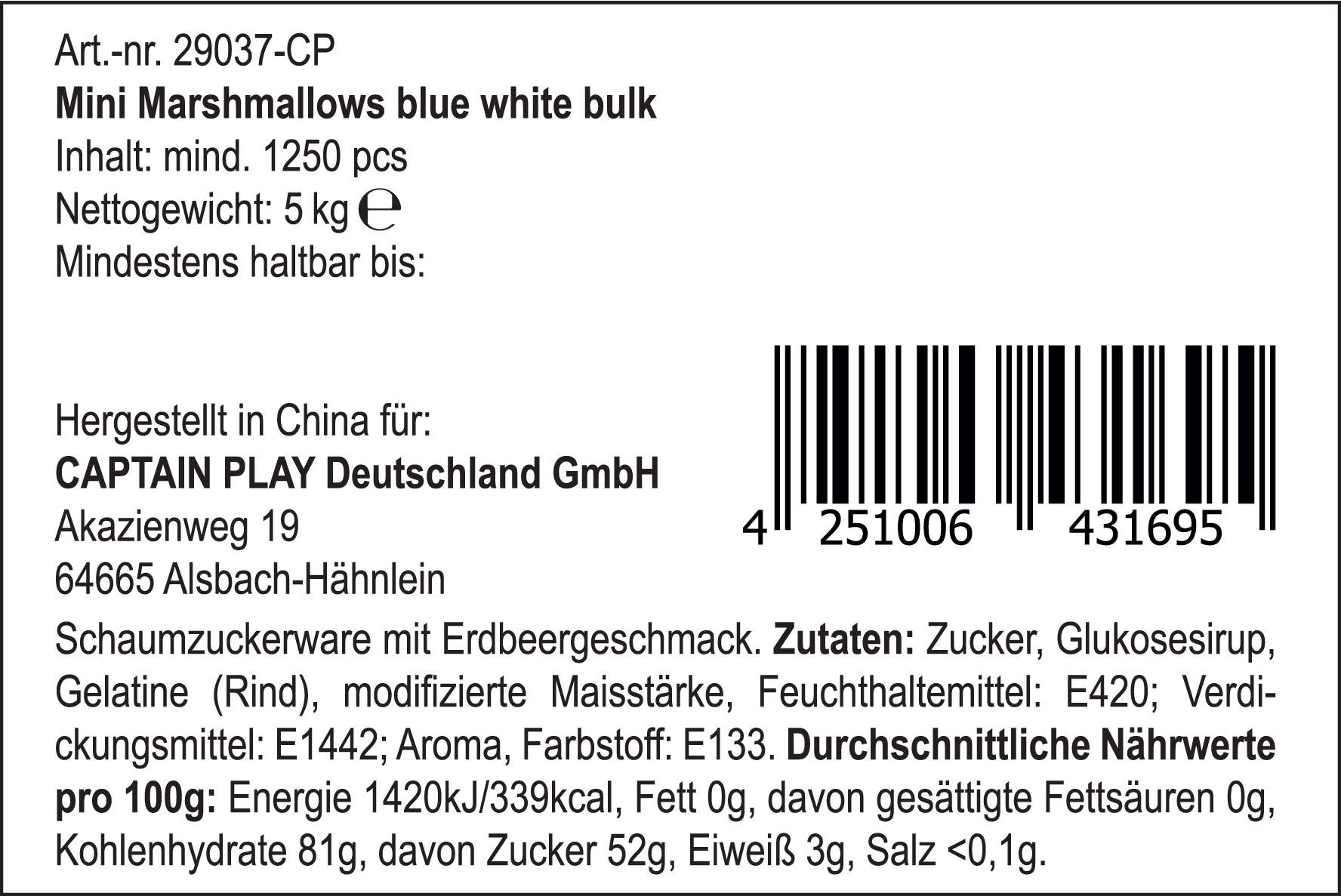 Wurfmaterial Karneval Marshmallows, 1.250 Stück blau in Einzelverpackung, CAPTAIN PLAY 5 kg Süßigkeiten Großpackungen