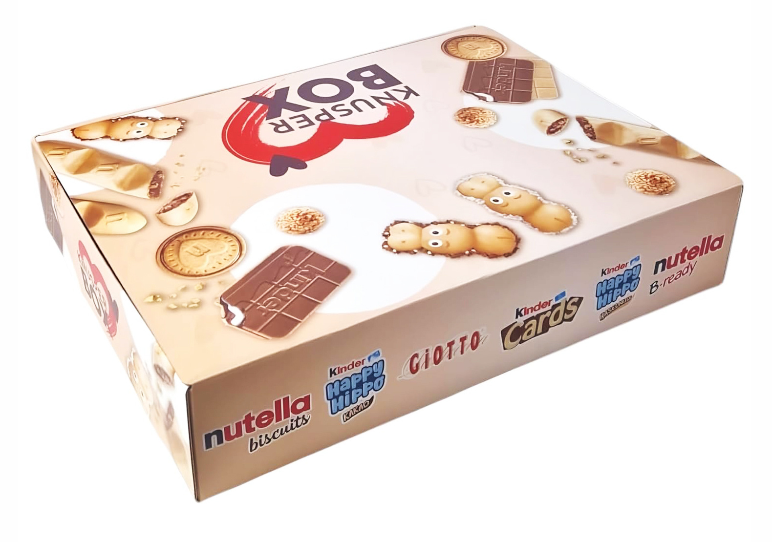 Ferrero Knusper Box mit 74 Teilen in 6 Sorten, mit Kinder Cards, Nutella Biscuits, Kinder Happy Hippo, Nutella B-Ready und Giotto, 1er Pack (1 x 1,8kg)