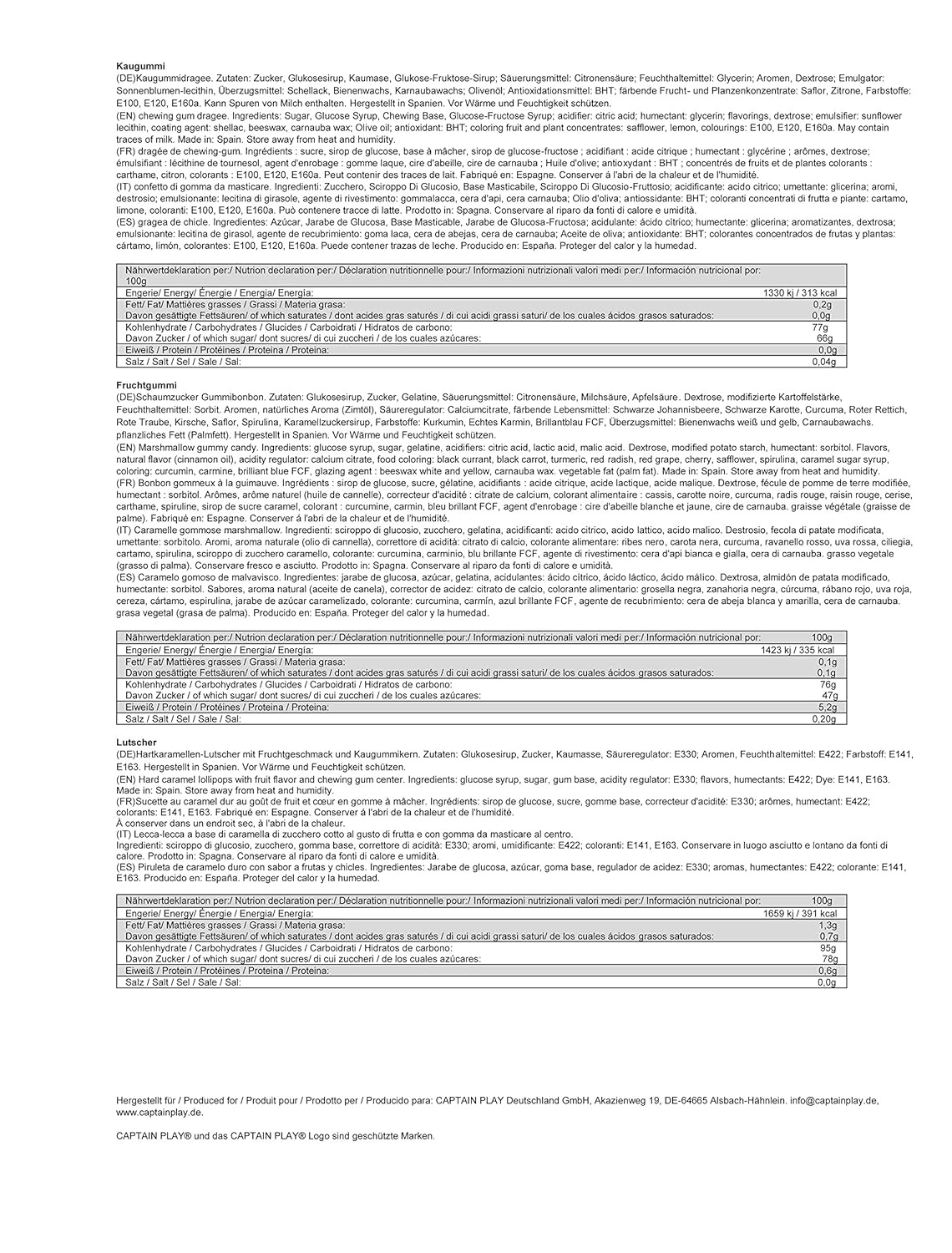 CAPTAIN PLAY Schultüte 35cm gefüllt mit Süßigkeiten ohne Schokolade (20-teilig)