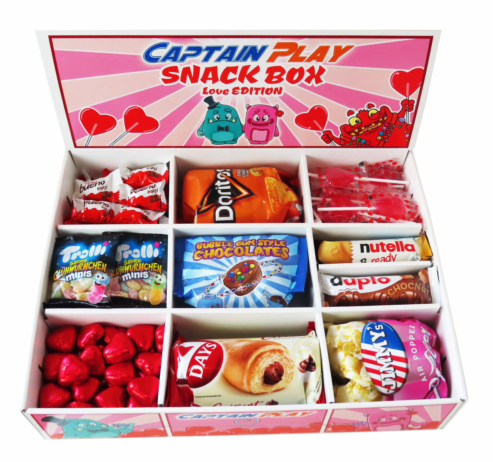 CAPTAIN PLAY | Snack Box Love Edition mit Schokoriegeln, Pralinen und Snacks | 2,3 kg Süßigkeiten Box