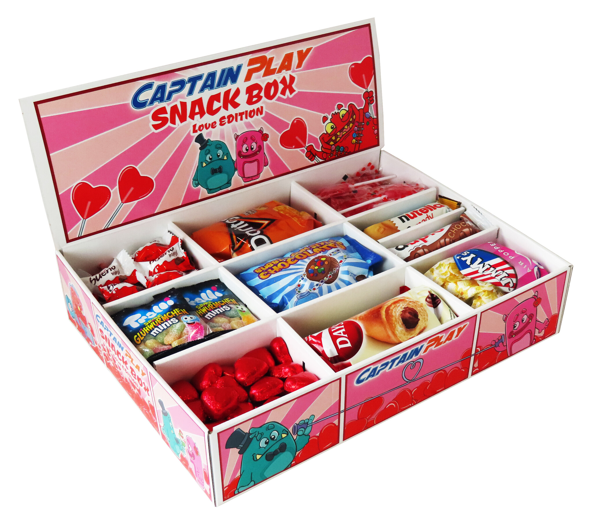 CAPTAIN PLAY | Snack Box Love Edition mit Schokoriegeln, Pralinen und Snacks | 2,3 kg Süßigkeiten Box