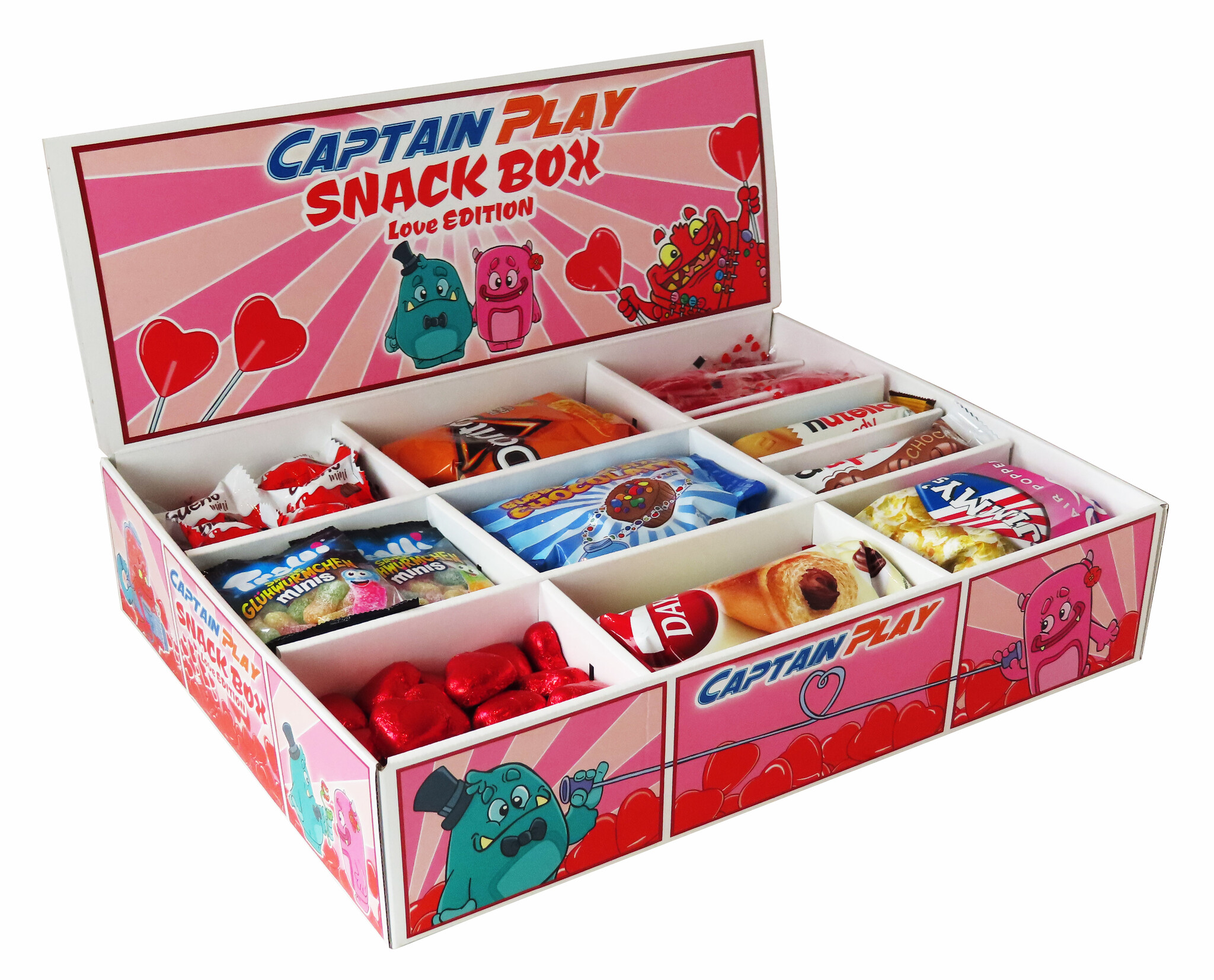 CAPTAIN PLAY | Snack Box Love Edition mit Schokoriegeln, Pralinen und Snacks | 2,3 kg Süßigkeiten Box