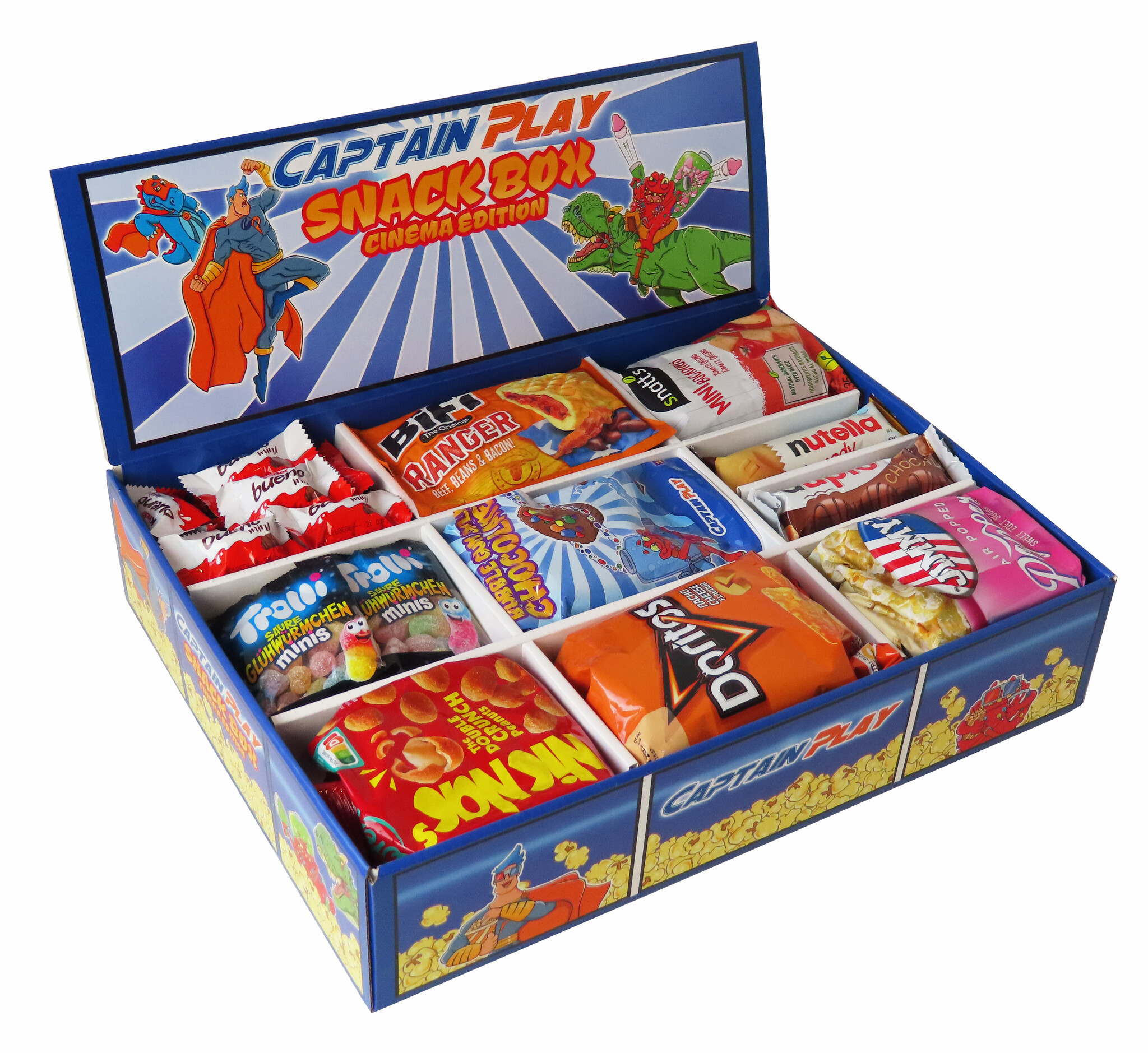 CAPTAIN PLAY | Snack Box Cinema Edition mit Schokoriegeln, süßen und salzigen Snacks | 2,2 kg Süßigkeiten Mix