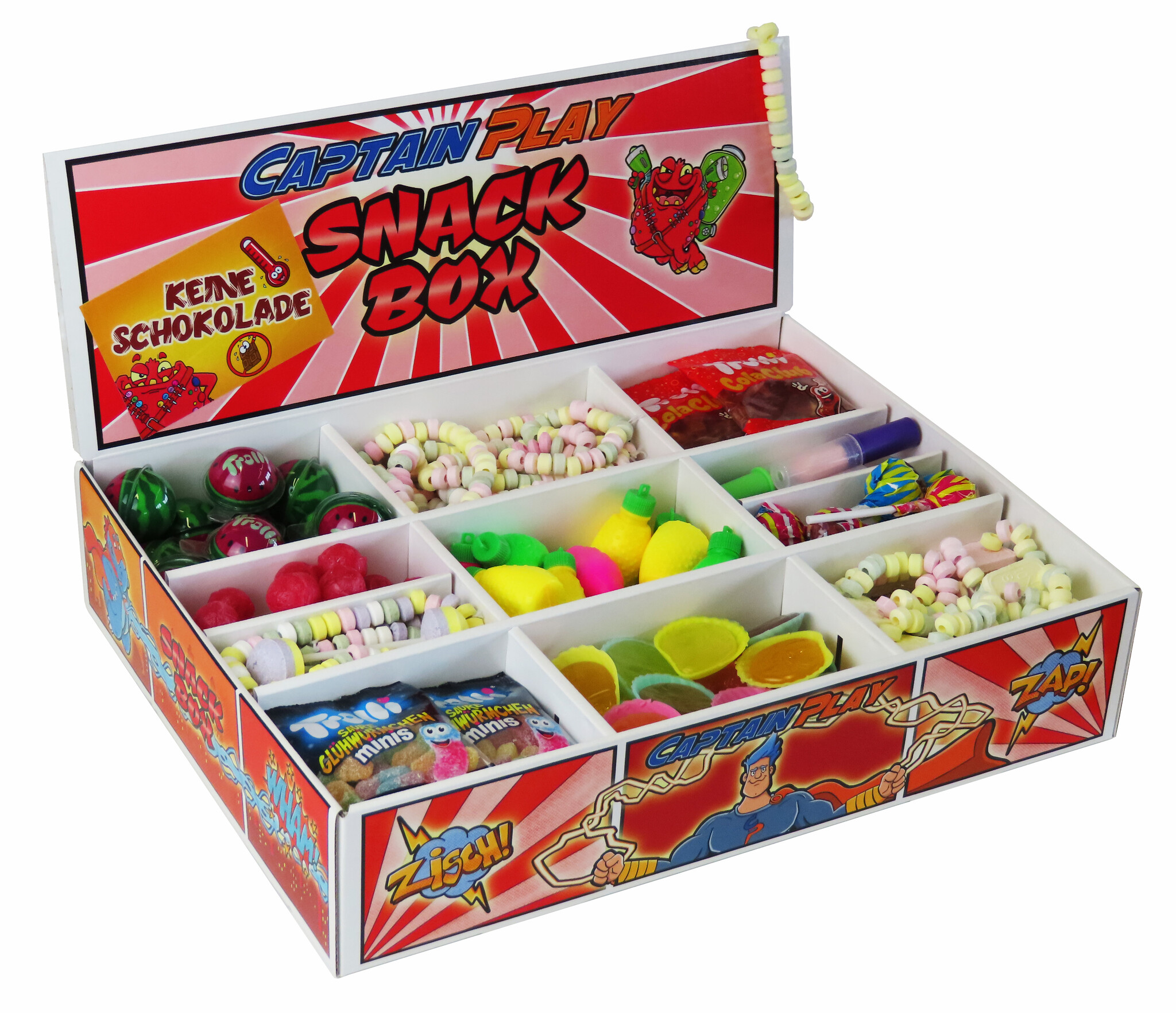 CAPTAIN PLAY | Süßigkeiten Box ohne Schokolade mit 14 verschiedenen Sorten | 2 kg Süßigkeiten Mix