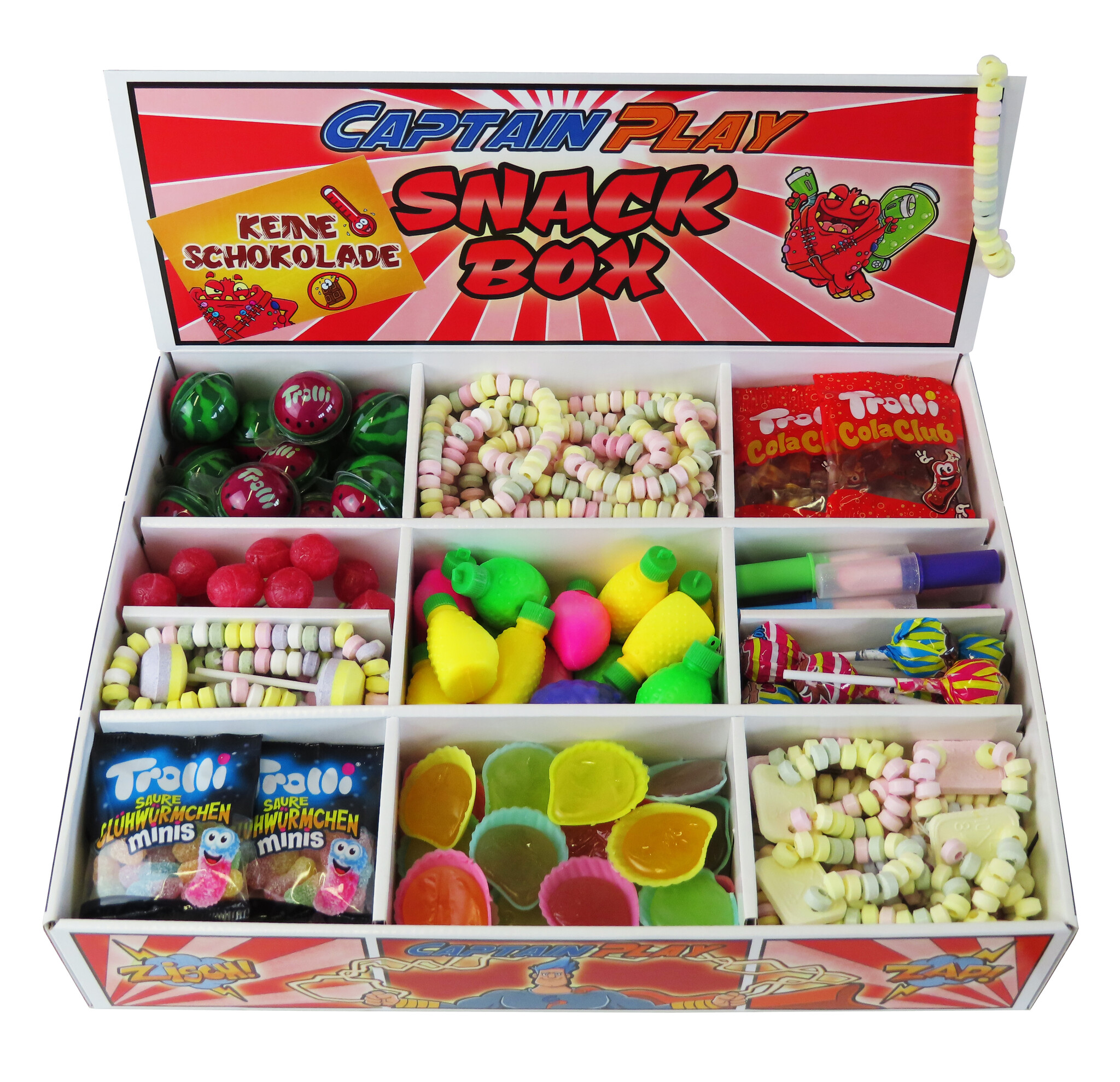 CAPTAIN PLAY | Süßigkeiten Box ohne Schokolade mit 14 verschiedenen Sorten | 2 kg Süßigkeiten Mix
