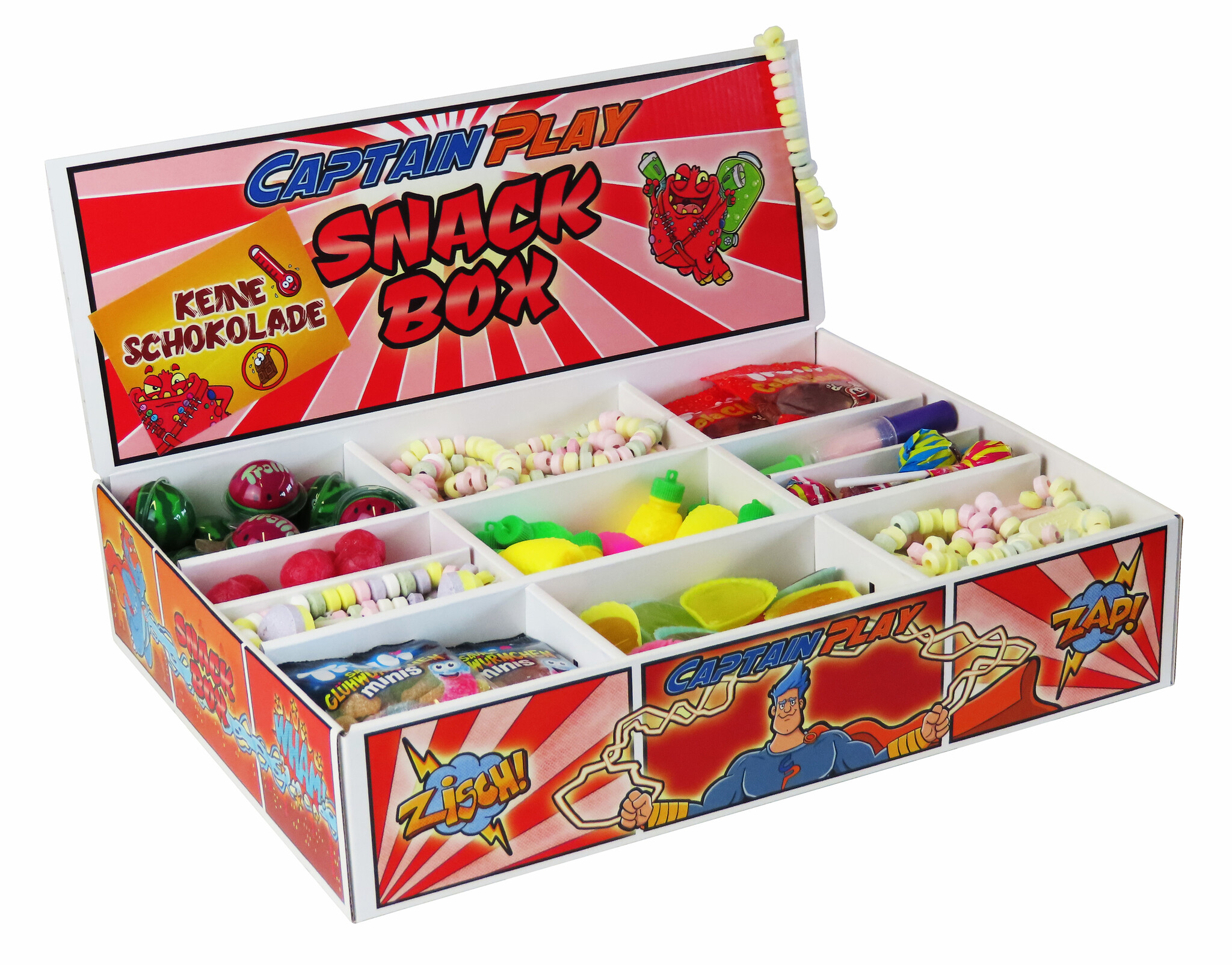 CAPTAIN PLAY | Süßigkeiten Box ohne Schokolade mit 14 verschiedenen Sorten | 2 kg Süßigkeiten Mix