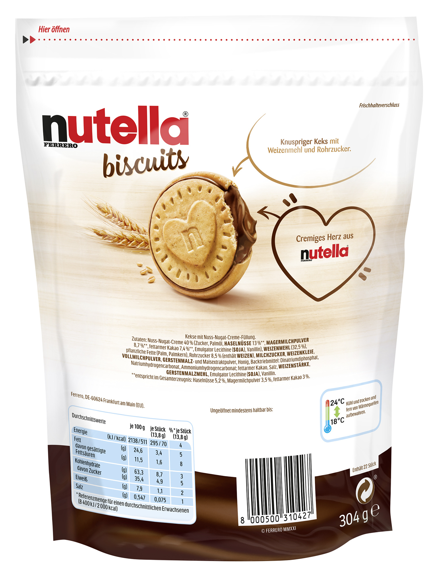 Nutella Biscuits 10 x 304g Beutel - EPAL mit 56 Umkartons (560 x 304g)