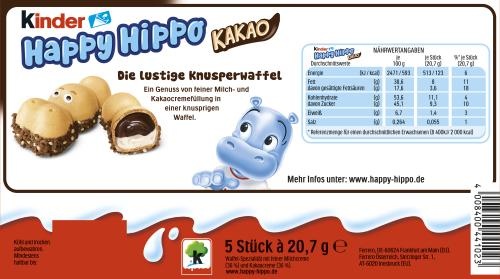 Kinder Happy Hippo Cacao 10 x 103,5g - EPAL mit 255 Umkartons (2550 x 103,5g)