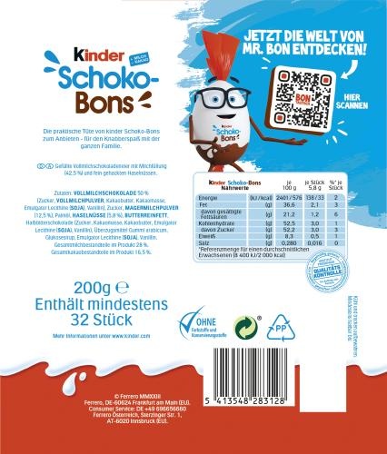 Kinder Schoko-Bons 18 x 200g - EPAL mit 56 Umkartons (1008 x 200g)