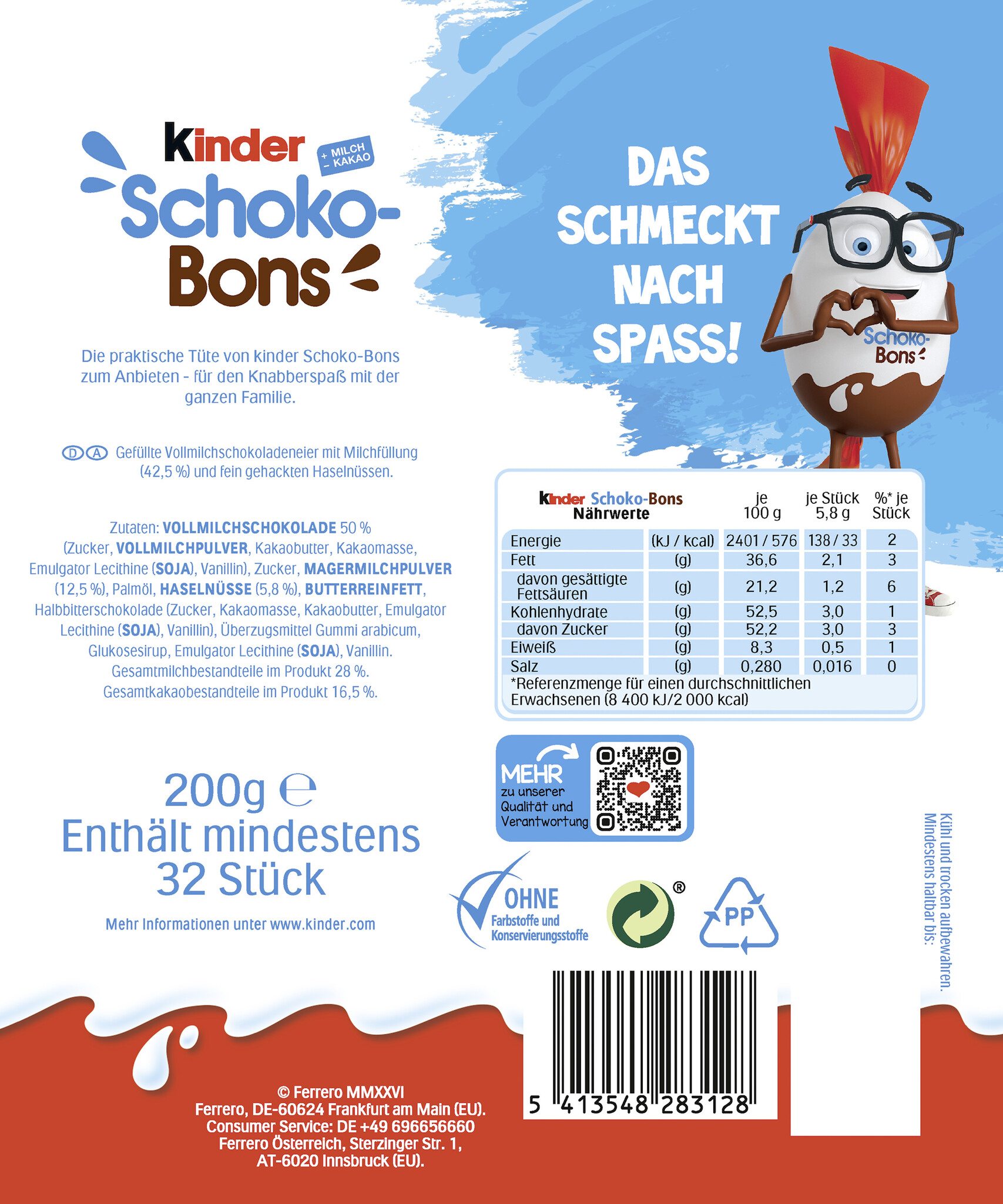 Kinder Schoko-Bons 18 x 200g - EPAL mit 56 Umkartons (1008 x 200g)