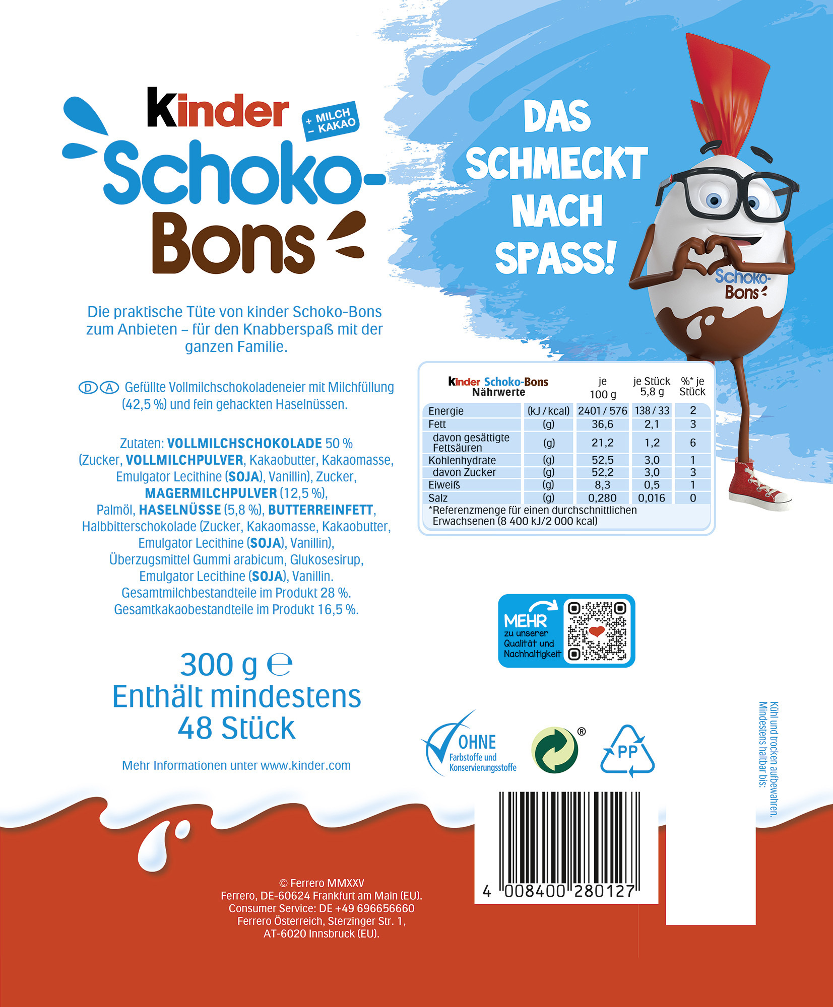 Kinder Schoko-Bons 14 x 300g - EPAL mit 48 Umkartons (672 x 300g)