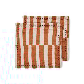 HK Living  Servetten Striped Tangerine - set van 2