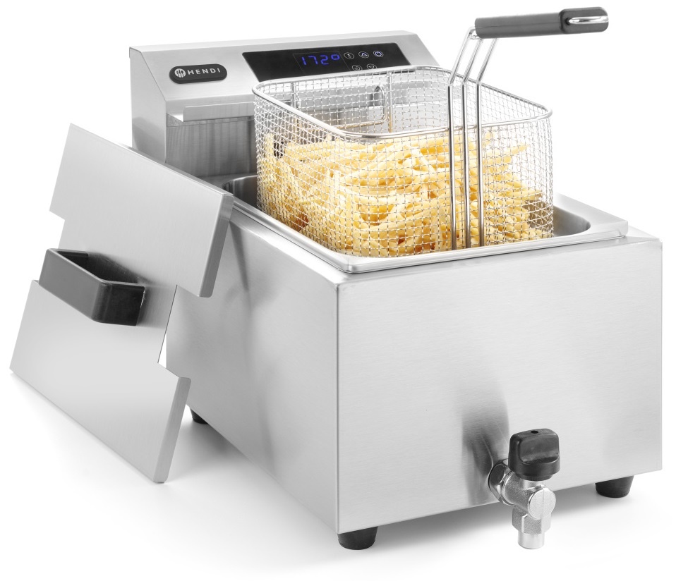 Hendi Friteuse 8 Liter - Digitaal - Profi Line - met Aftapkraan - 230V / 3,5kW - 30x51,5x(H)34,5cm