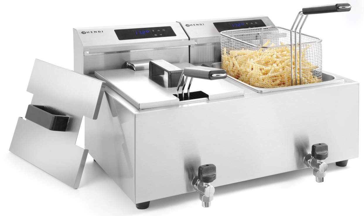 Hendi Friteuse 2 x 8 Liter - Digitaal - Profi Line - met Aftapkraan - 230V / 7kW - 60,5x51,5x(H)34,5cm