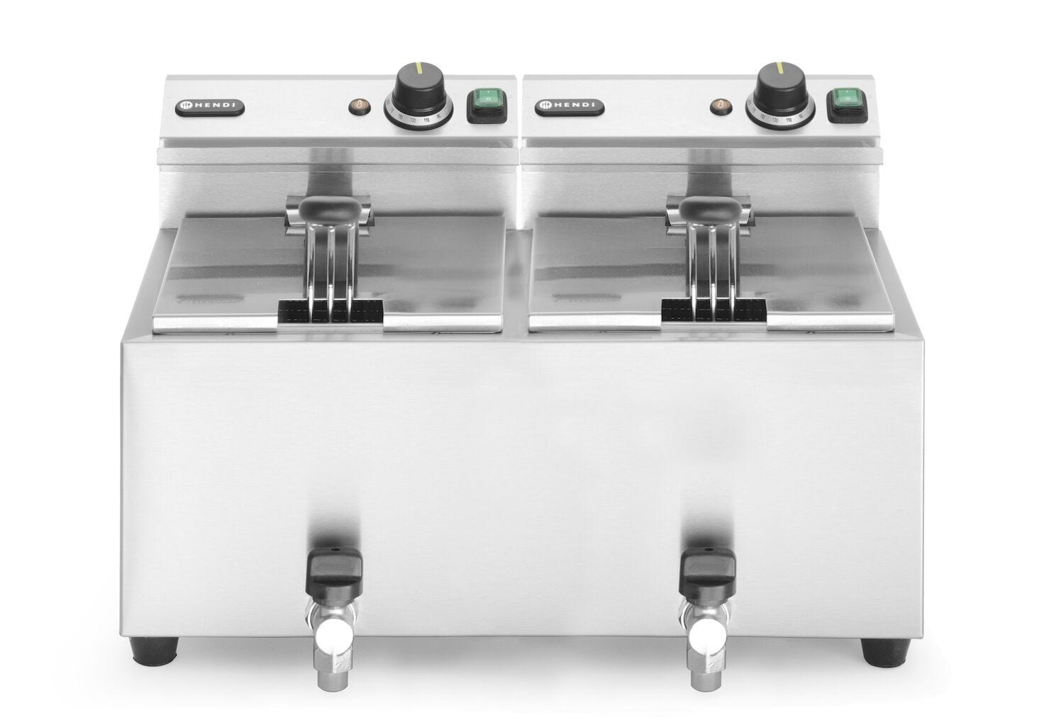 Hendi Friteuse 2 x 8 Liter - Profi Line - met Aftapkraan - 230V / 2x 3,5kW - 60,5x51,5x(H)35cm