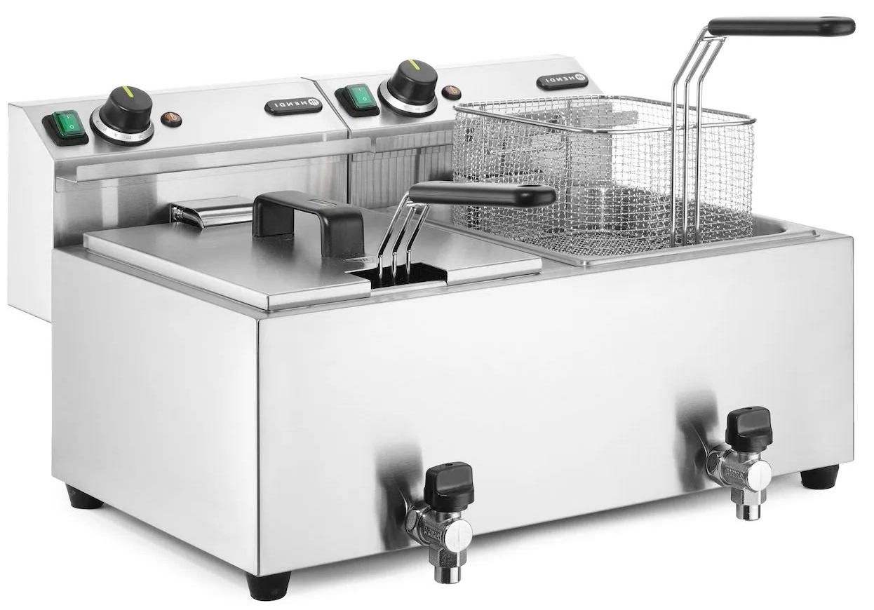 Hendi Friteuse 2 x 8 Liter - Profi Line - met Aftapkraan - 230V / 2x 3,5kW - 60,5x51,5x(H)35cm