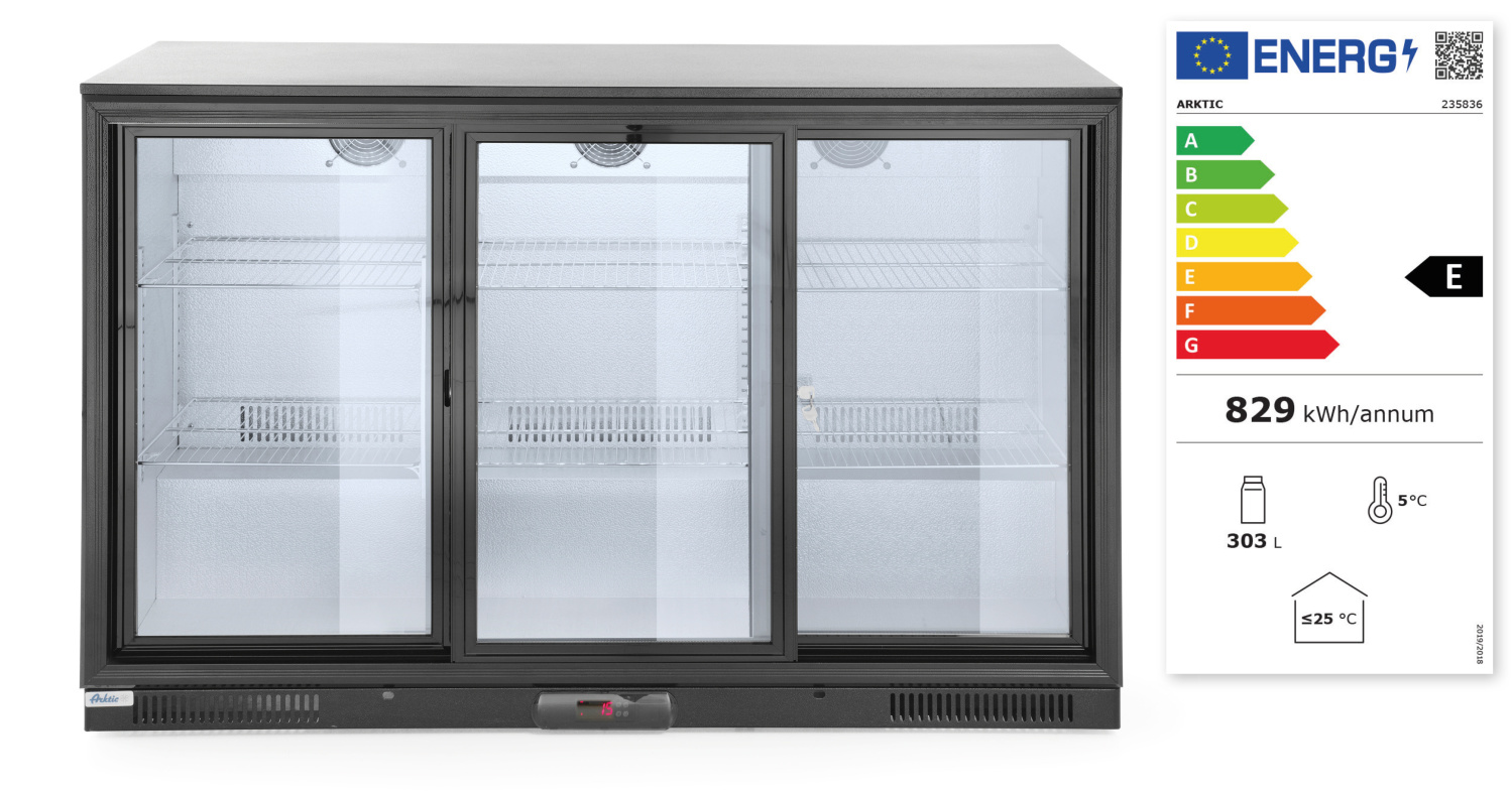 Barkoelkast met Glazen Deur - 3 Schuifdeuren - 303 Liter - 133,5x50x(H)90cm