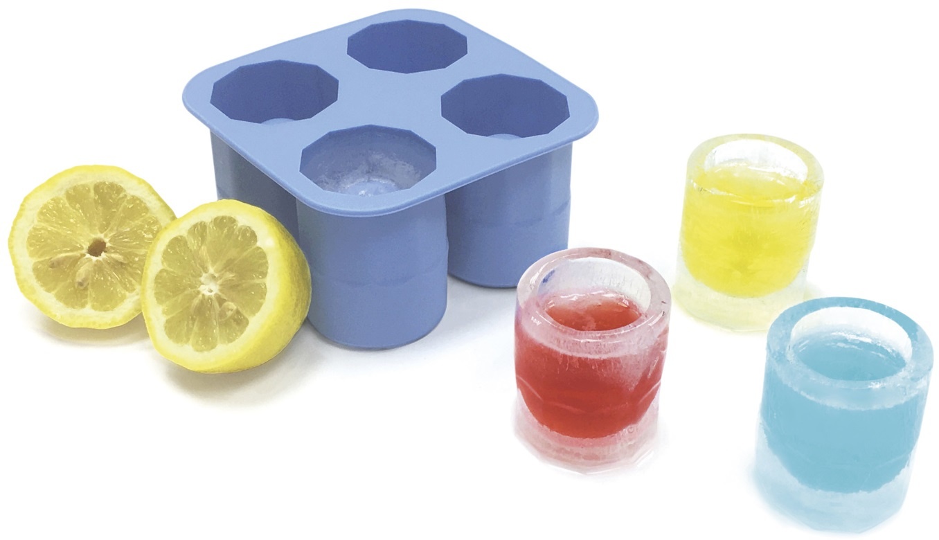 BarUp IJsblokjesvorm - 4 IJs Shotglazen - Siliconen - 12,2x12,2x(H)6cm