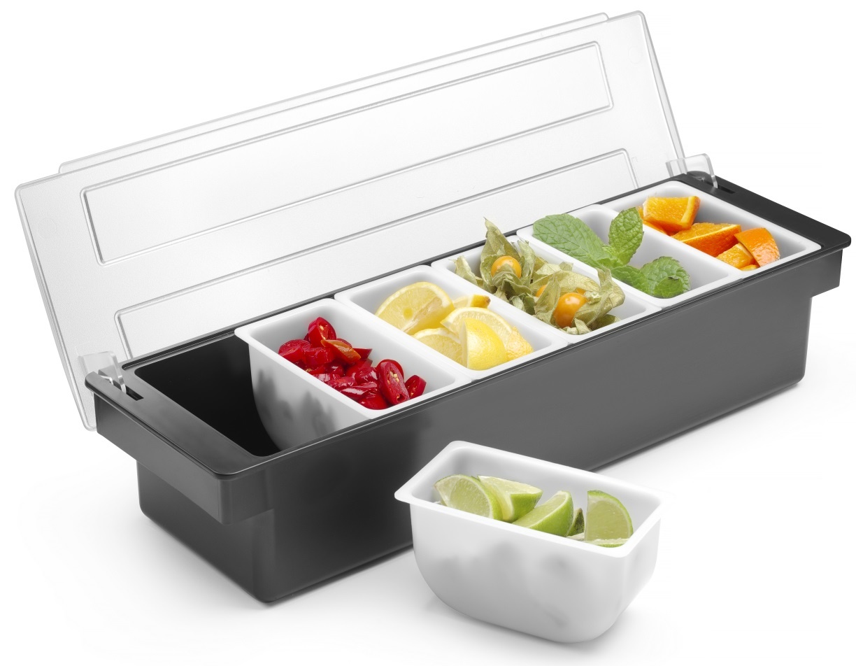 BarUp Bar Garneerunit met 6 Bakjes - Cocktail Ingrediëntenbak - 48x15x(H)10cm