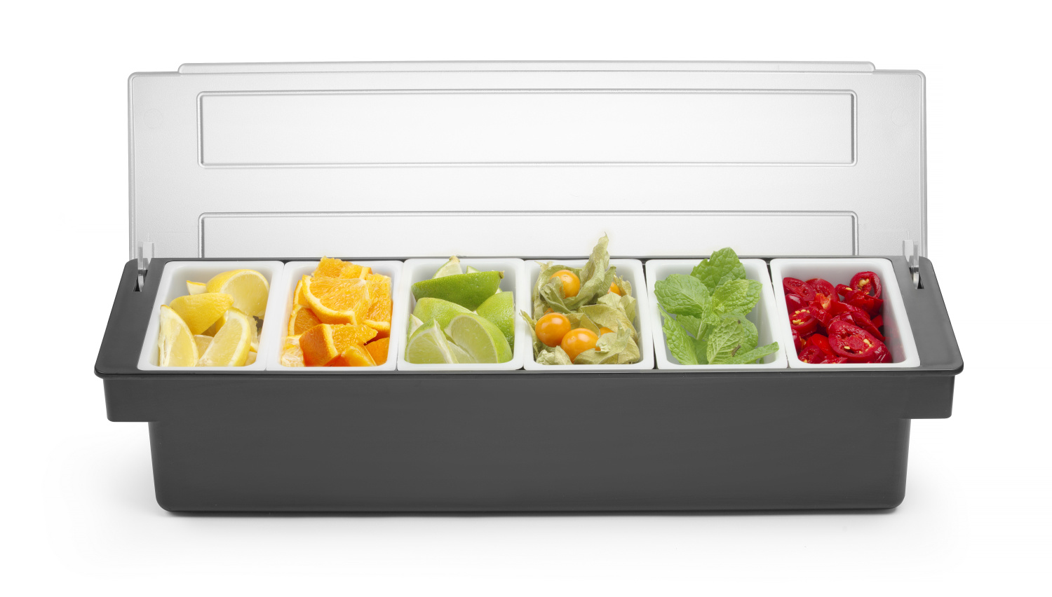 BarUp Bar Garneerunit met 6 Bakjes - Cocktail Ingrediëntenbak - 48x15x(H)10cm