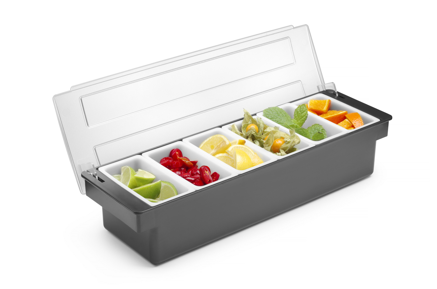 BarUp Bar Garneerunit met 6 Bakjes - Cocktail Ingrediëntenbak - 48x15x(H)10cm