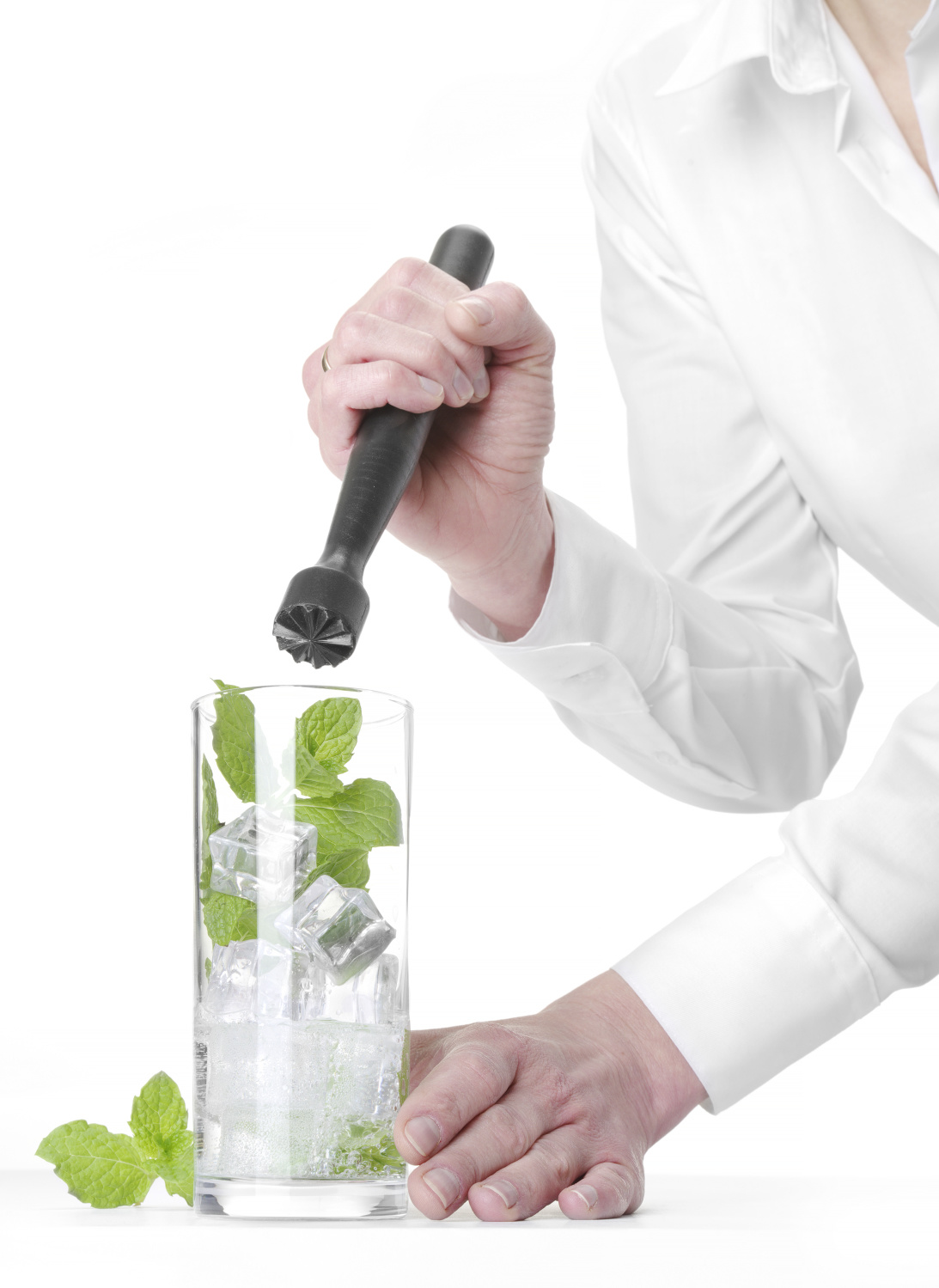 BarUp Cocktailstamper met Geribbelde Kop - Cocktail Muddler - Zwart - Ø3,4x20,7cm