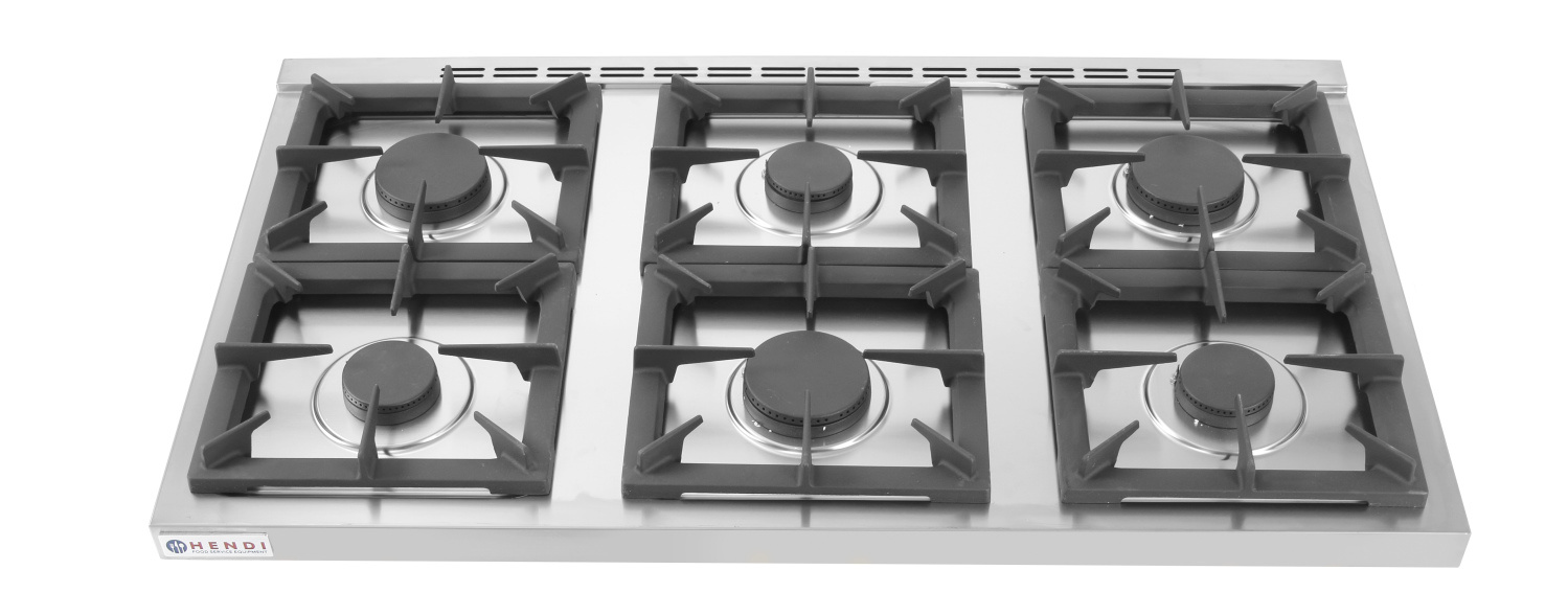 Hendi Gasfornuis Kitchen Line - 6 pits - met ombouw - 1200x700x(H)900mm