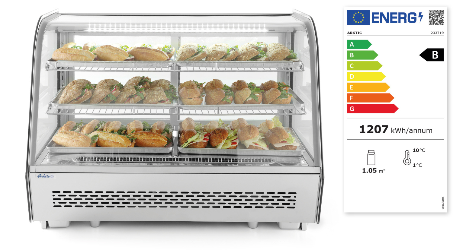 Arktic Gebaksvitrine 160 Liter - RVS - 2˚/6˚C - 850x568x(H)686mm