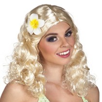 Pruik Leilani blond met bloem