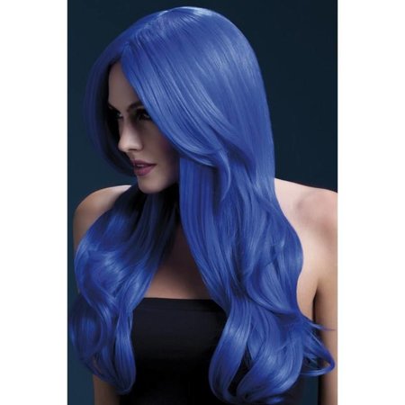 Professionele pruik lang neon blauw