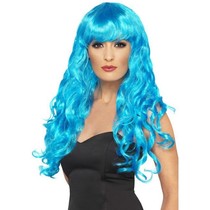 Pruik Siren lang haar blauw