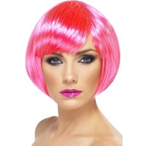 Glamour pruik bobline neon roze